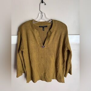 White House Black Market Women's Mustard V-Neck Sweater